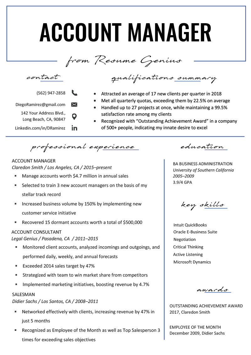 Download Free Account Manager Resume Example Template > Account Manager