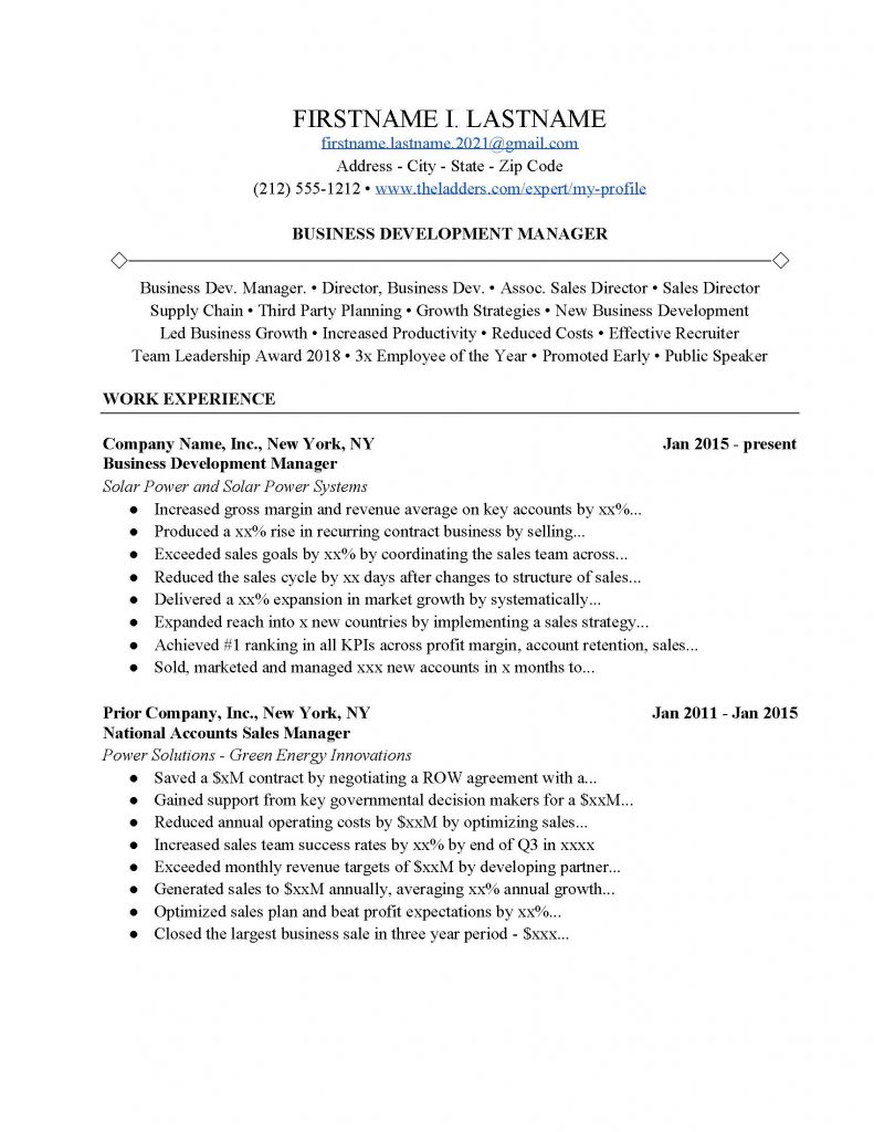 Business Development Resume and Cover Letter Example > Business Development Resume and Cover Letter Example .Docx (Word)