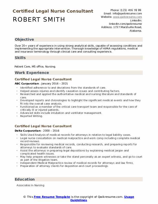 Certified Legal Nurse Consultant Resume .Docx (Word)