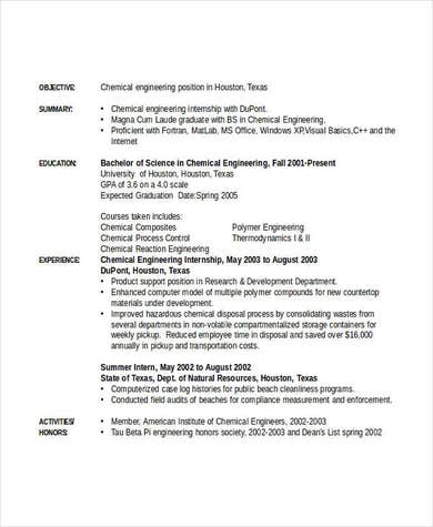 Chemical Engineering Internship Resume > Chemical Engineering Internship Resume .Docx (Word)