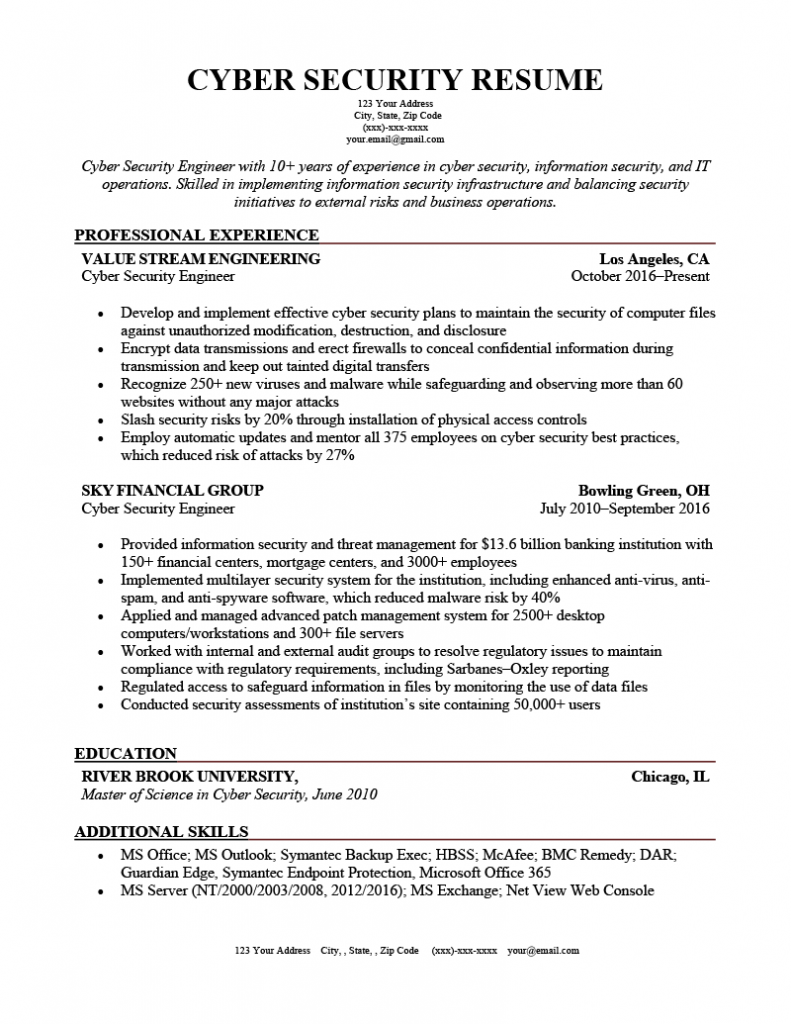 Download Free Cyber Security Resume > Cyber Security Resume .Docx (Word