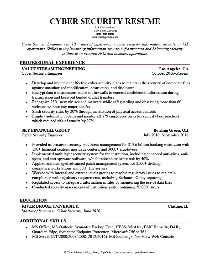 Cyber Security Resume > Cyber Security Resume .Docx (Word)
