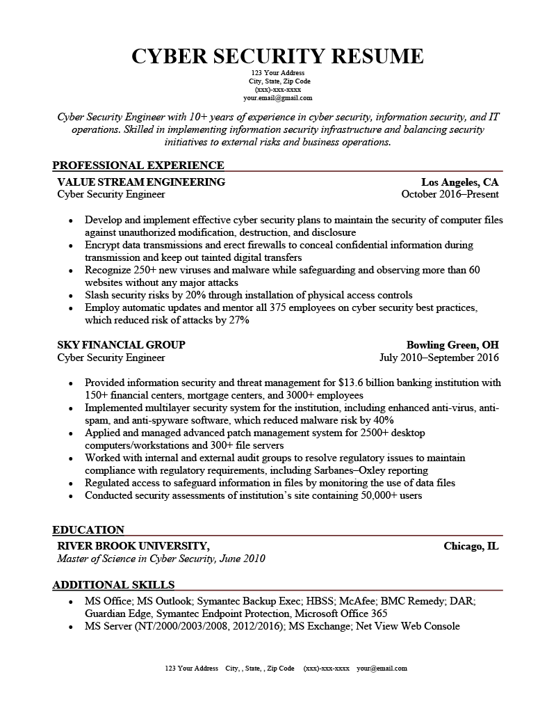 Download Free Cyber Security Resume Cyber Security Resume Docx Word 