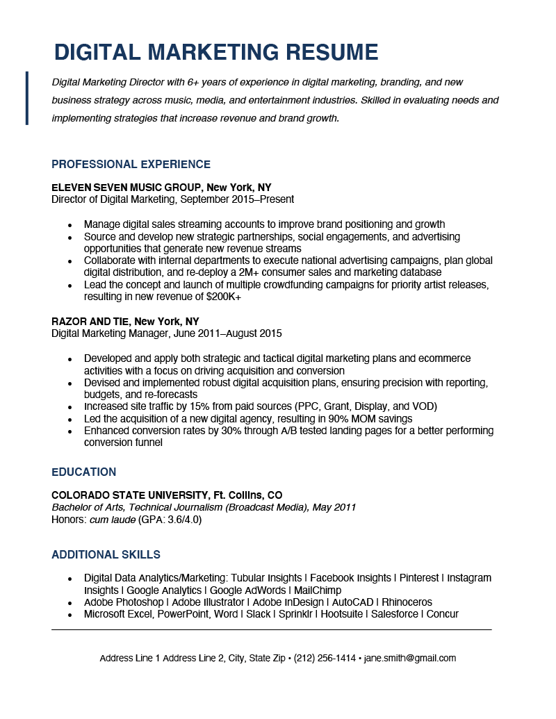 Download Free Digital Marketing Resume Sample Digital Marketing 