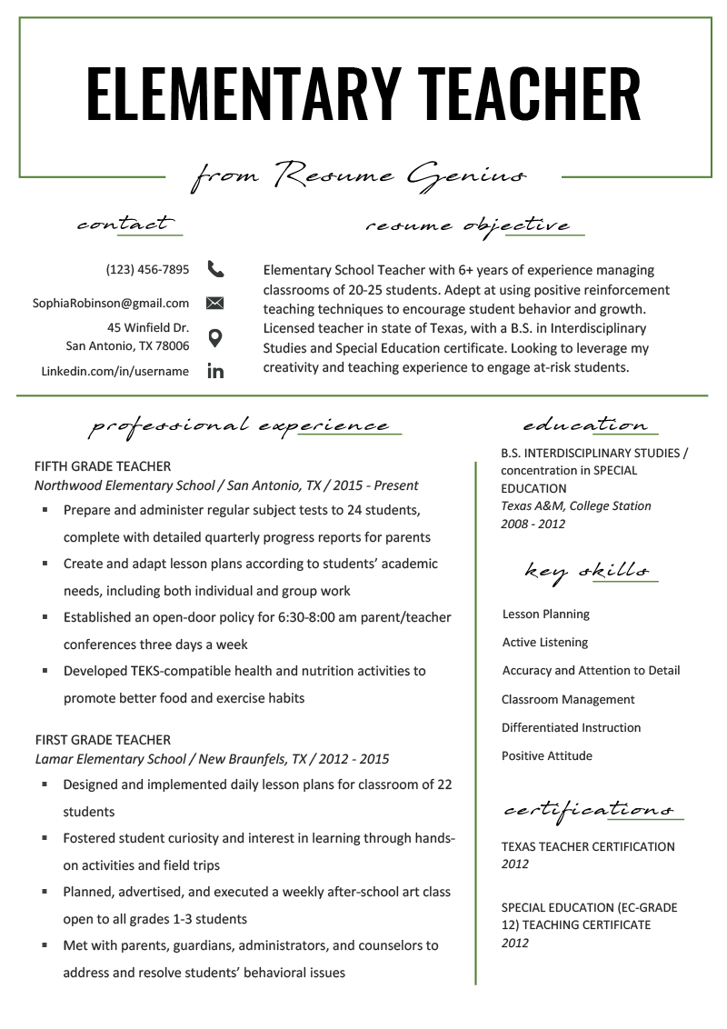 Resume Examples 2024 Teacher Dianna Camilla