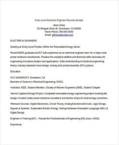 entry level electrical engineering resume