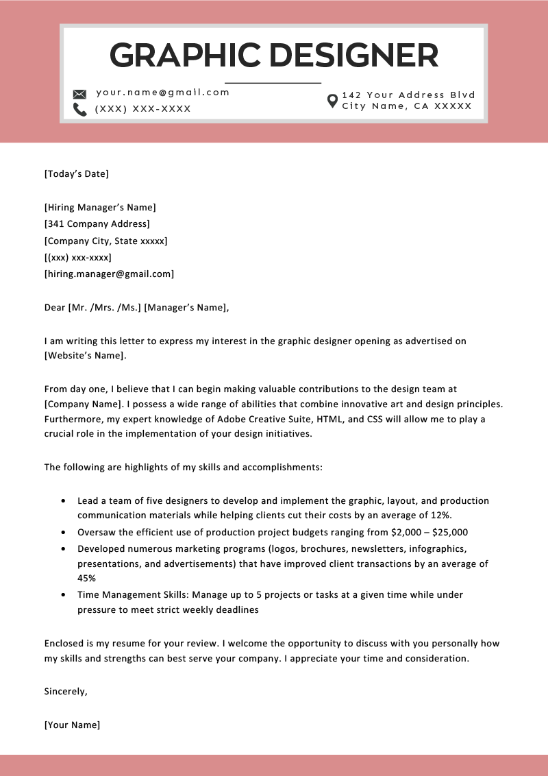 cover letter for designer job
