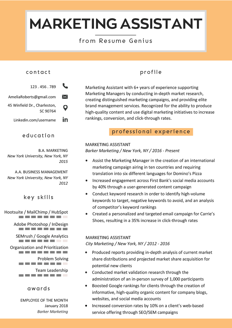 Download Free Marketing Assistant Resume Example Marketing Assistant 