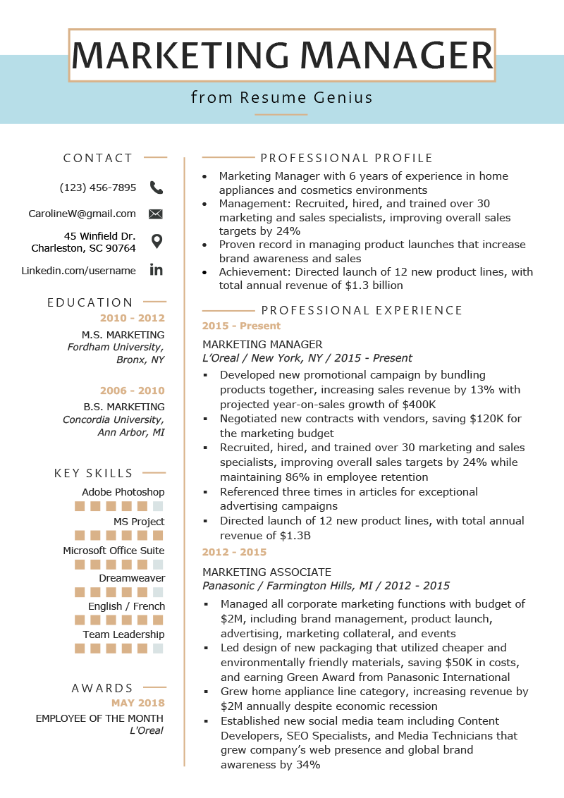 marketing manager resume objective