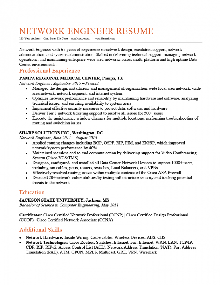 Download Free Network Engineer Resume Sample > Network Engineer Resume 