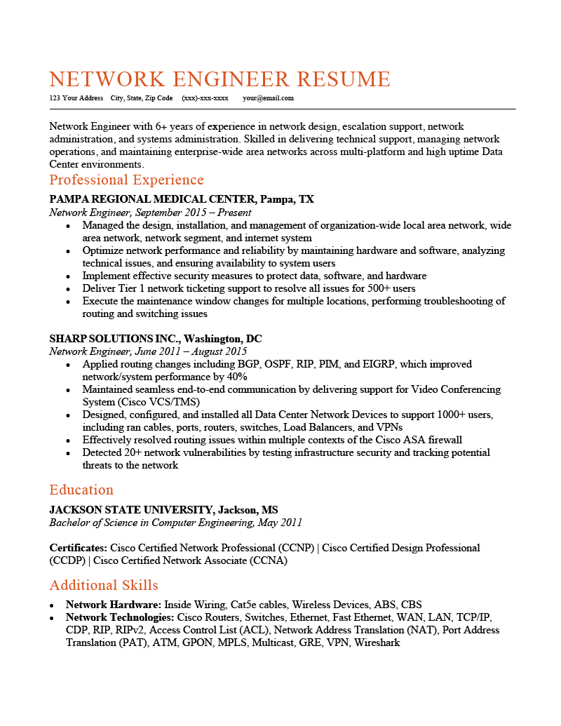 resume objective examples networking