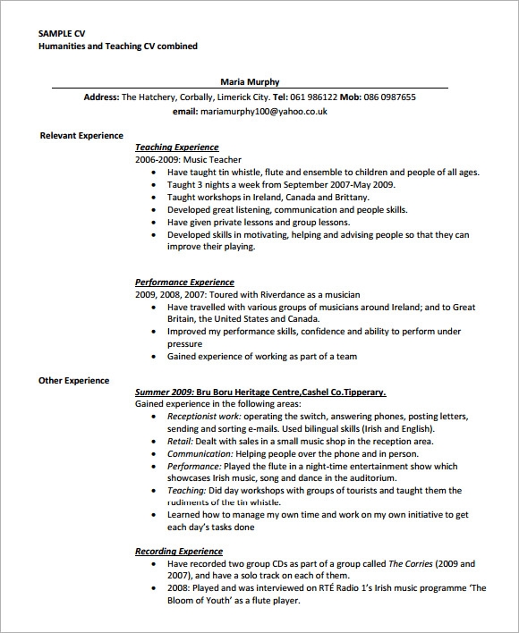 PDF Printable Teaching CV Template > PDF Printable Teaching CV Template .Docx (Word)