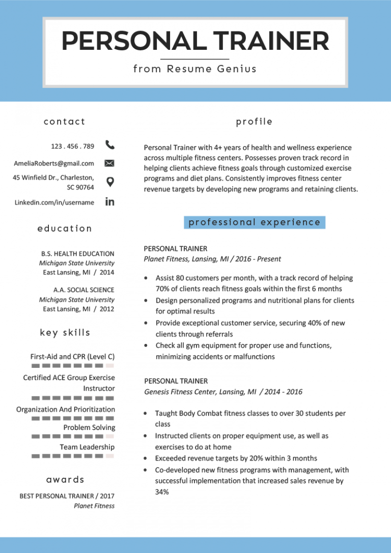 Download Free Personal Trainer Resume Example > Personal Trainer Resume ...