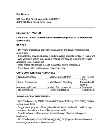 Sample Restaurant Waiter Resume > Sample Restaurant Waiter Resume .Docx (Word)