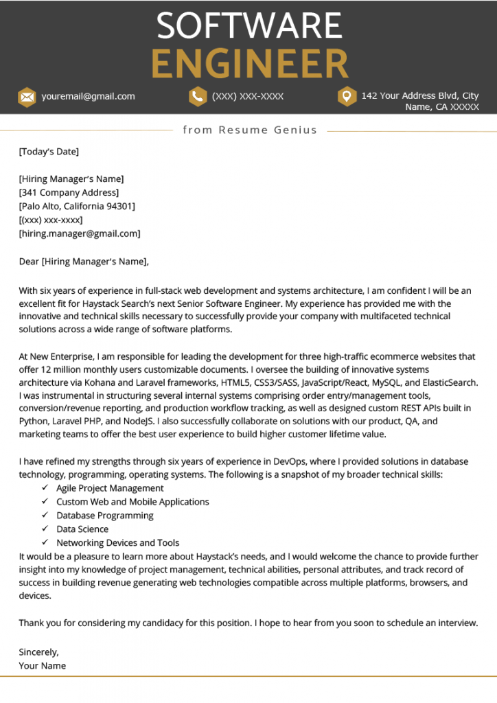 Download Free Software Engineer Cover Letter Example gt Software
