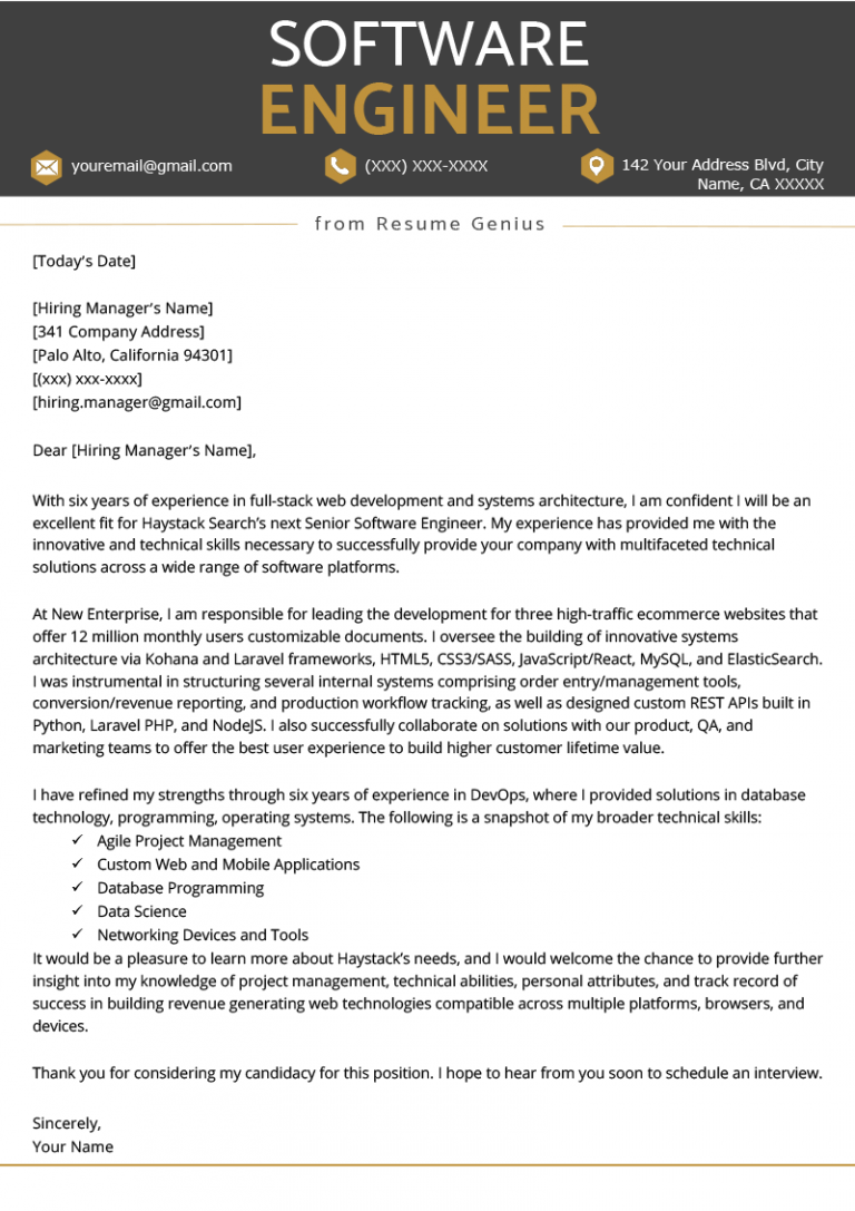 Download Free Software Engineer Cover Letter Example > Software ...