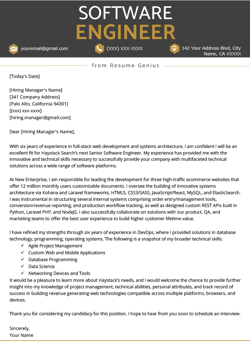 cover letter for job software engineer