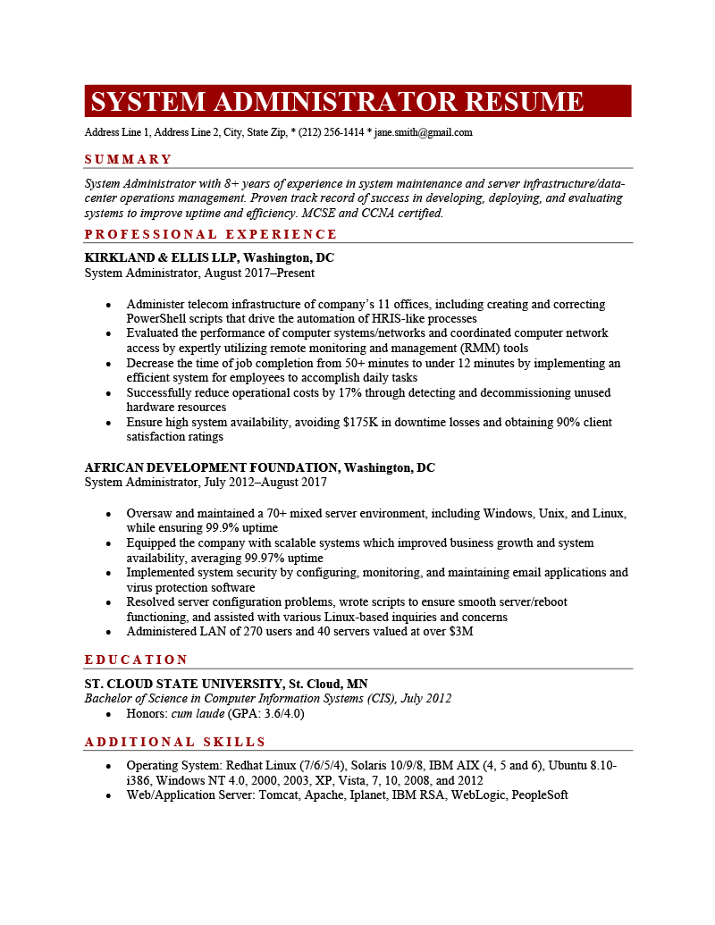 System Administrator Resume > System Administrator Resume .Docx (Word)