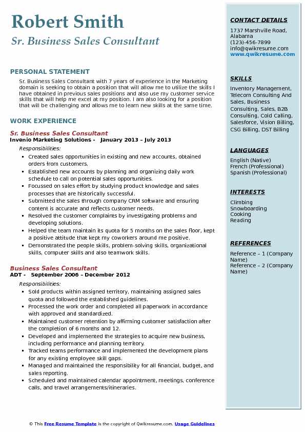 Sr. Business Sales Consultant Resume > Sr. Business Sales Consultant Resume .Docx (Word)