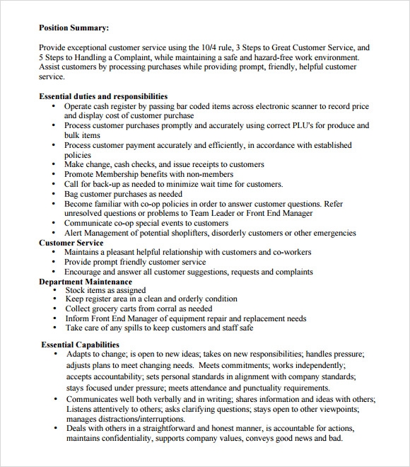 Cashier Job Description Resume > Cashier Job Description Resume .Docx (Word)