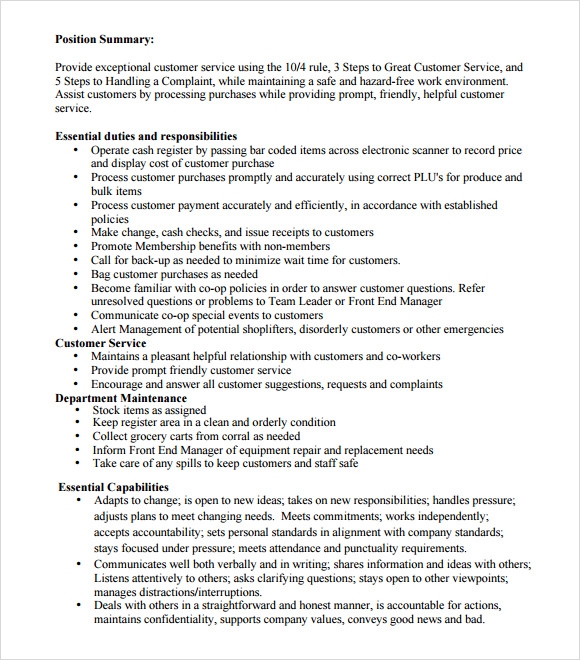 Download Free Cashier Job Description Resume > Cashier Job Description