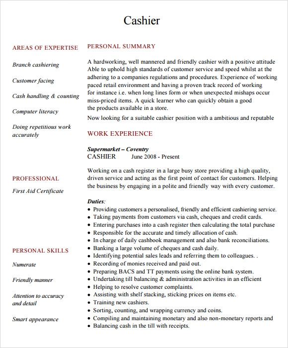 Download Free Cashier Resume Sample Cashier Resume Sample Docx Word 