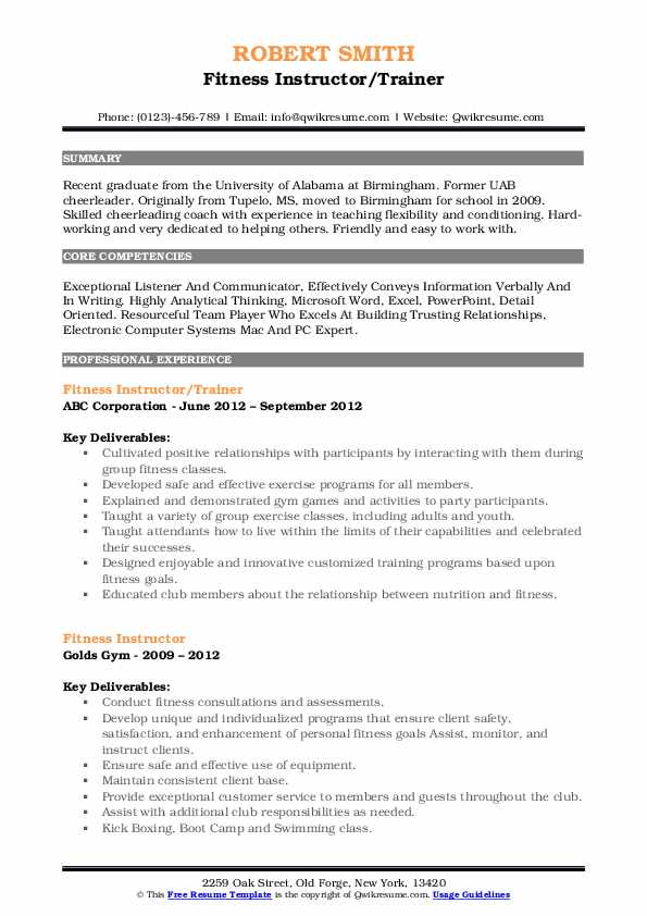 Fitness Instructor/Trainer Resume > Fitness Instructor/Trainer Resume .Docx (Word)