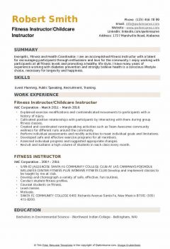 Fitness Instructor/Childcare Instructor Resume >Fitness Instructor/Childcare Instructor Resume .Docx (Word)