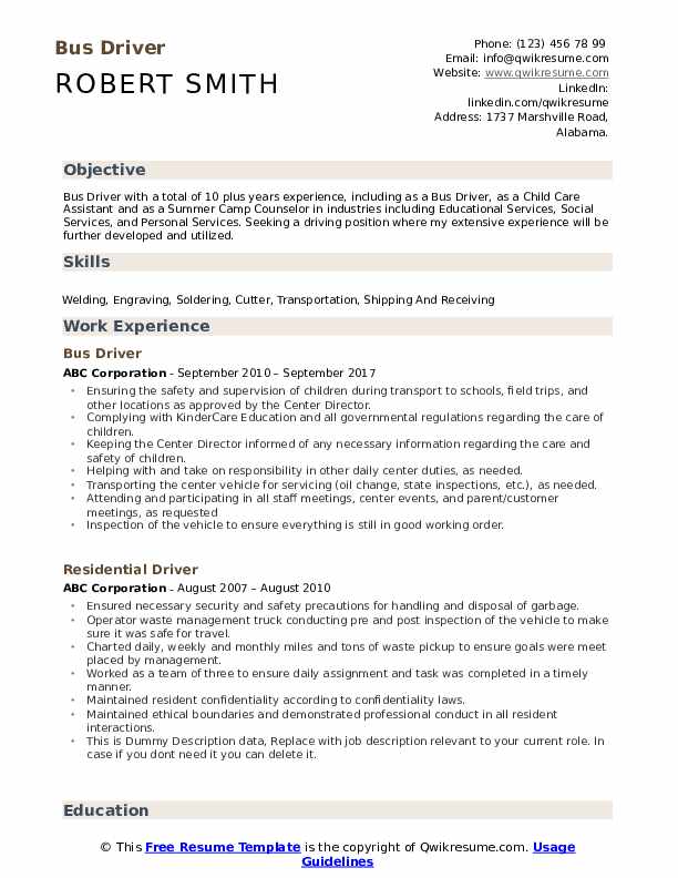 Bus Driver Resume .Docx (Word)