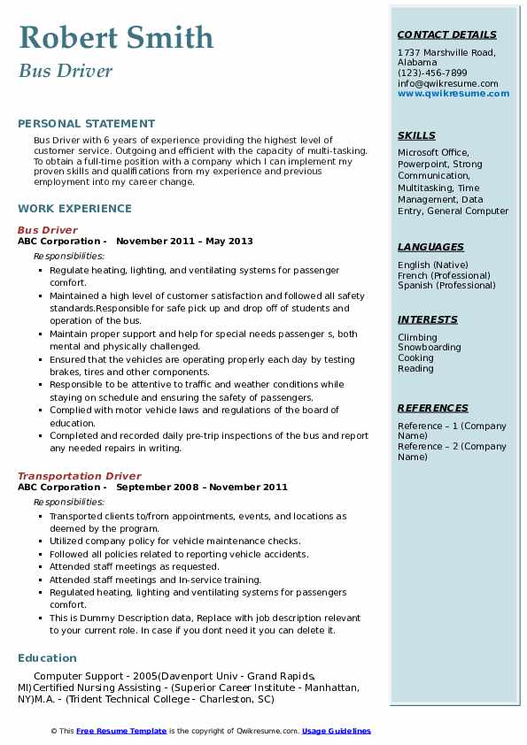 resume format word for driver