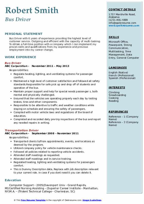 Bus Driver Resume .Docx (Word)