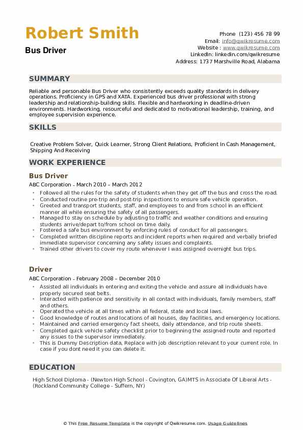 Bus Driver Resume .Docx (Word)