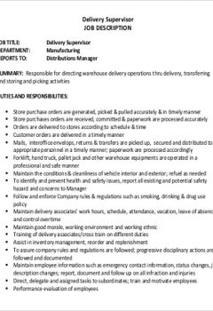 Free Delivery Driver Supervisor Job Description .Docx (Word)