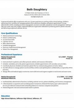 Front Desk Medical Receptionist Resume .Docx (Word)