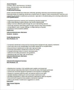 resume for industrial mechanic