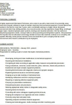 Mechanical Technician Resume .Docx (Word)