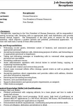Receptionist Job Description Resume .Docx (Word)