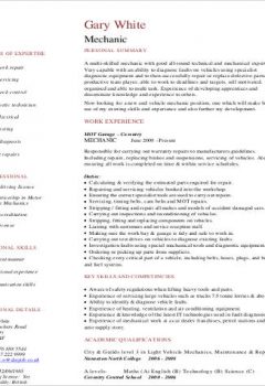 Sample Mechanic Resume .Docx (Word)
