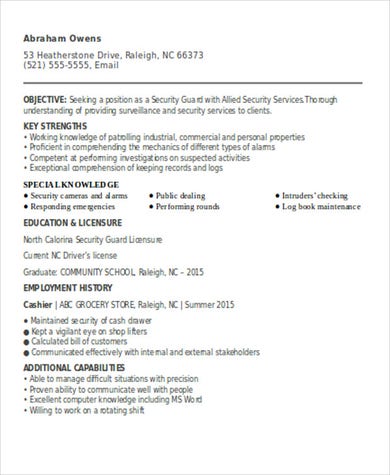 Security Guard Resume for Fresher .Docx (Word)