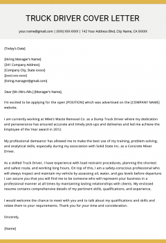 Truck Driver Cover Letter Example .Docx (Word)