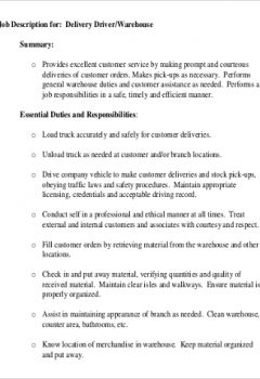 Warehouse Delivery Driver Job Description .Docx (Word)