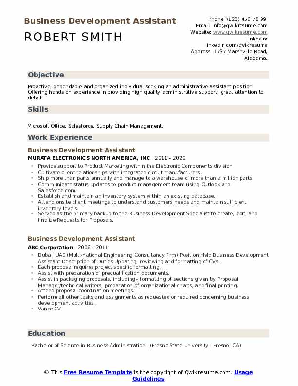 Business Development Assistant Resume .Docx (Word)