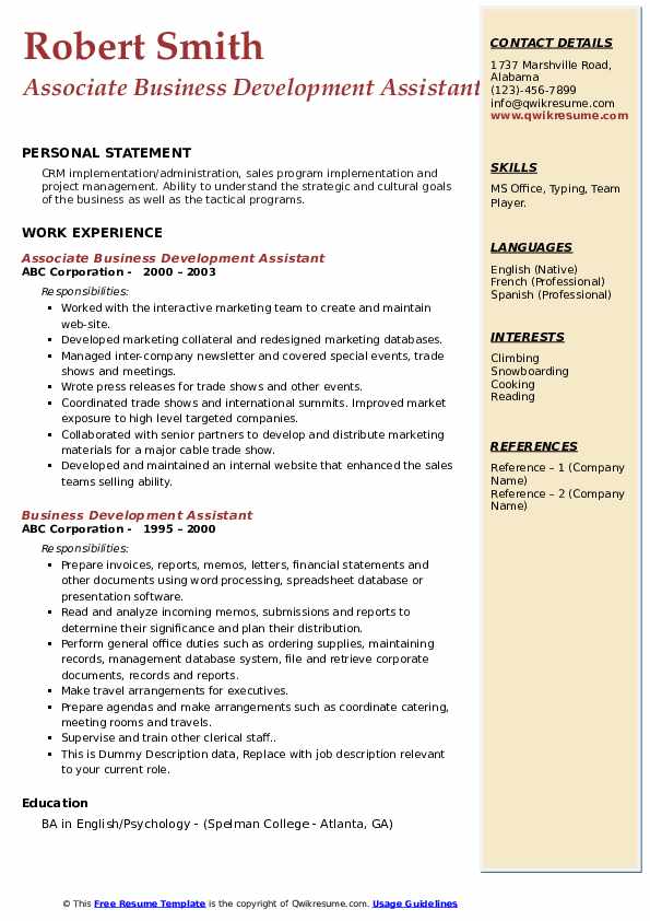 Associate Business Development Assistant Resume .Docx (Word)