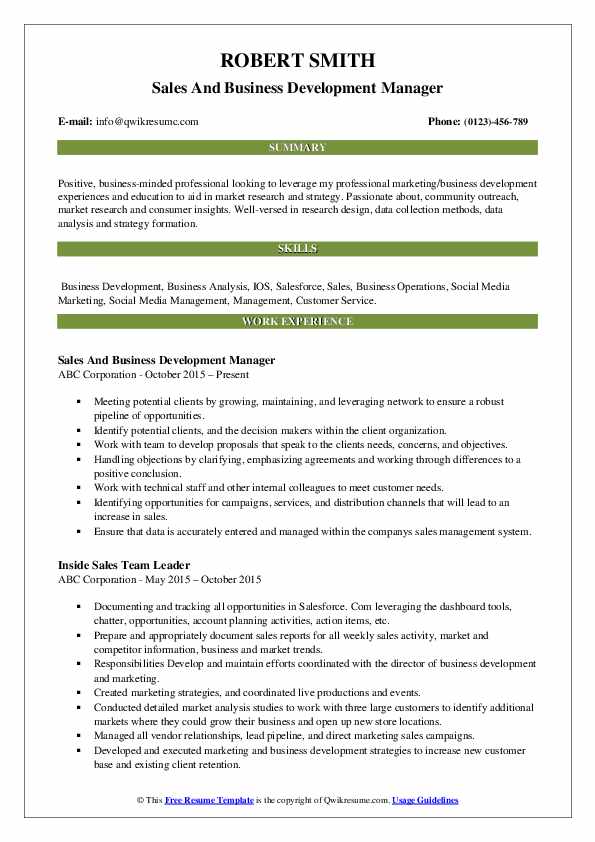 business development manager resume free download