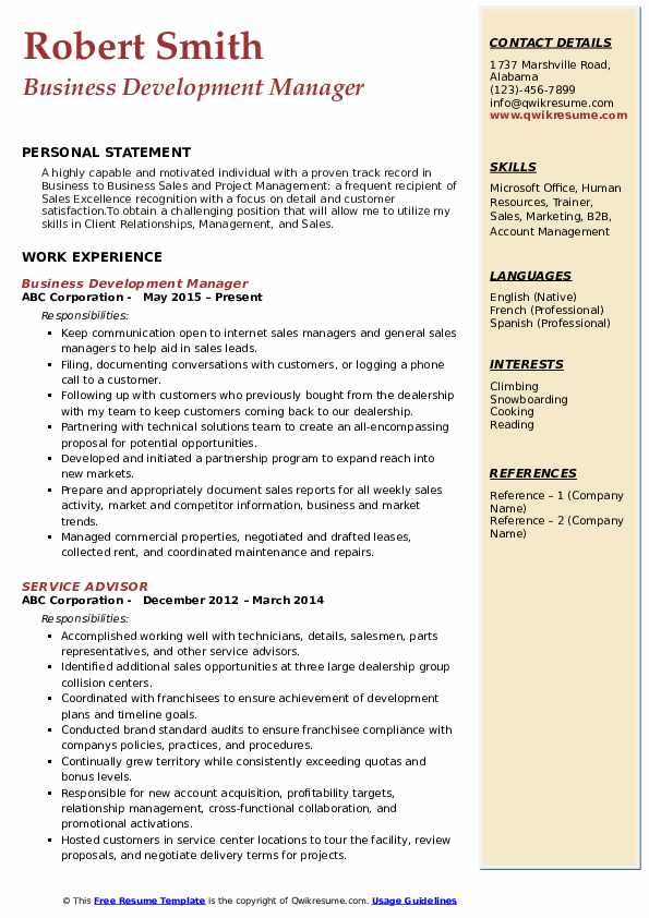 Business Development Manager Resume .Docx (Word)