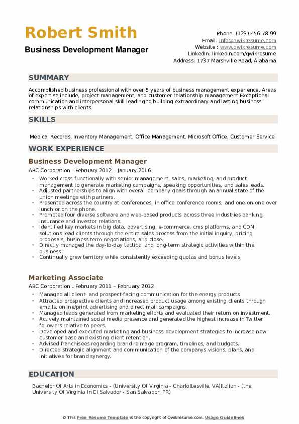 Business Development Manager Resume .Docx (Word)