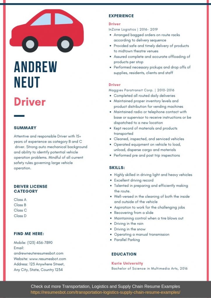 Download Free Driver Resume Example Docx Word Template On 