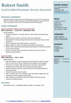 Lead Cashier/Customer Service Associate Resume .Docx (Word)