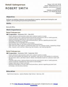 Download Free Retail Salesperson Resume .Docx (Word) Template on