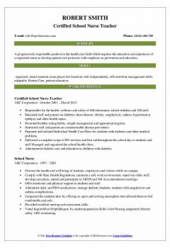 Certified School Nurse Teacher Resume .Docx (Word)